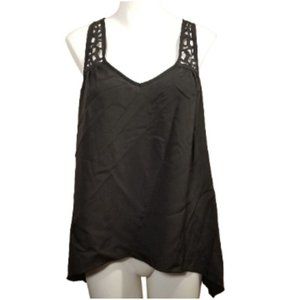 Material Girl Womens Tank Top Size L Black Laser Cut Out Scoop Neck New